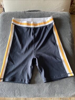 Women’s Athletic Navy Shorts with White and Yellow Side Stripes